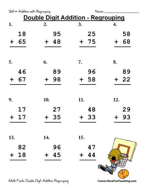 double digit addition worksheets  regrouping