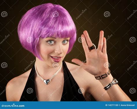 woman  purple hair stock photo image  cheerful