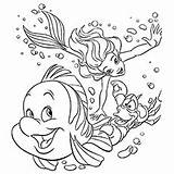 Coloring Pages Mermaid Ariel Swimming Little Disney Printable Princess Color Water Print Flounder Under Kleurplaat Sebastian Book Ship Old Kids sketch template