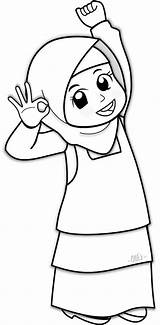 Muslim Coloring Girl Ana Pages Kids Cartoon Template sketch template