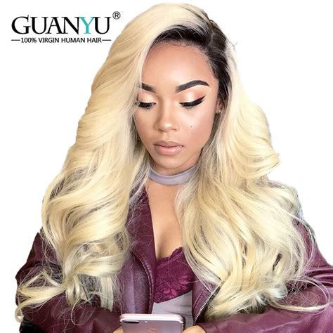 guanyuhair pre plucked ombre 1b 613 blonde body wave indian remy human hair 360 lace frontal