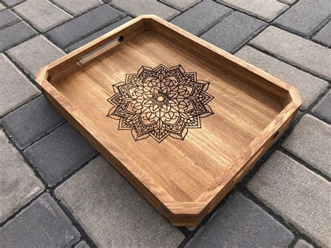 wooden tray  handles tray  engraving serving tray etsy