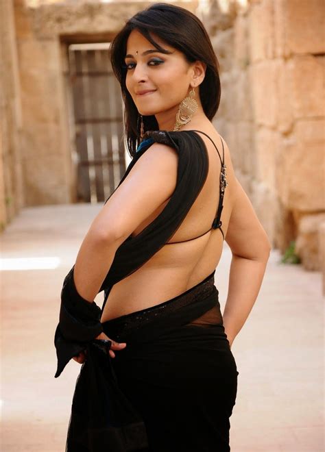 anushka shetty hot sexy back show pics in backless black blouse saree anushka shetty hd stills