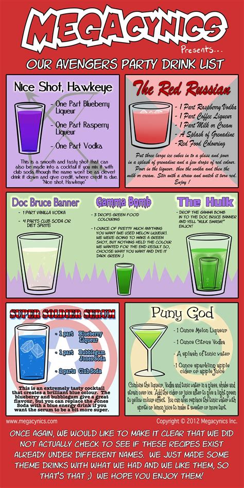 megacynics avengers drink list with images party drinks themed