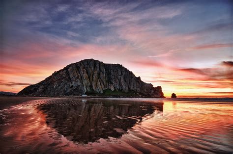 sunset  morro rock  morro bay ca  wallpaper