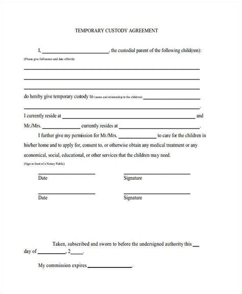 printable child custody agreement template printable templates
