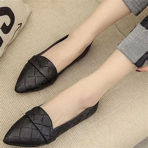 nieuwe vrouwen zwart raster schoenen mode lente herfst puntschoen ondiepe casual schoenen zachte