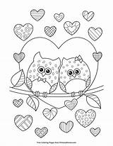 Coloring Pages Printable Valentines Owls Primarygames Valentine Color Animal Heart sketch template