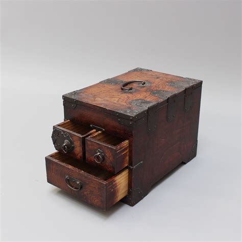 antique japanese wooden writing box  decorative hardware meiji er bureau  interior