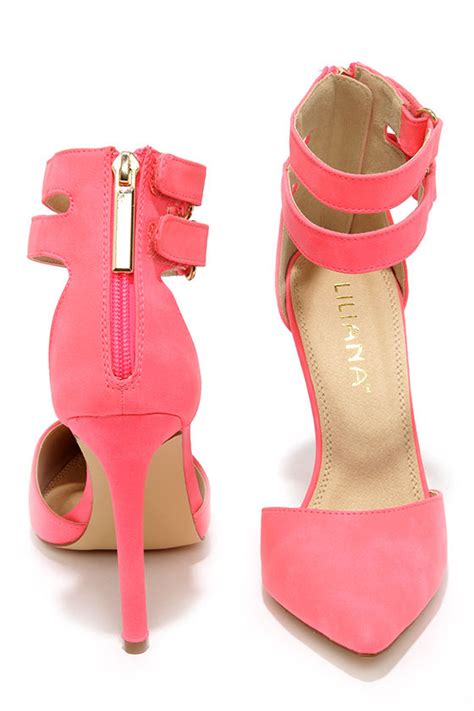cute hot pink heels ankle strap heels pointed pumps 32 00