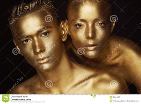 Male And Female Face Around The Woman`s Head Lies On The