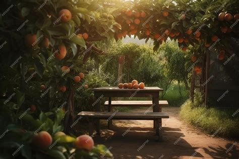 Premium Ai Image Peaches Growing On Tree In The Summer On Village