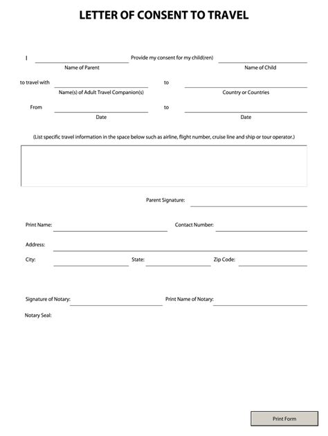 sample letter  consent  travel   parent  form fill