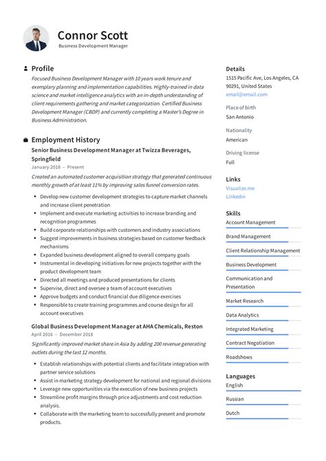 business development manager resume guide