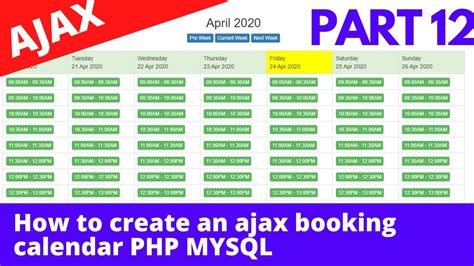 create  ajax booking calendar  php  mysql  jquery youtube