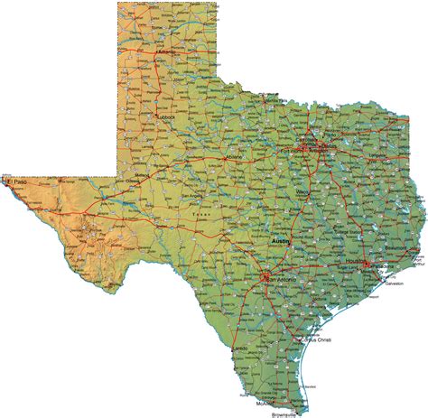 detailed texas map tx terrain map