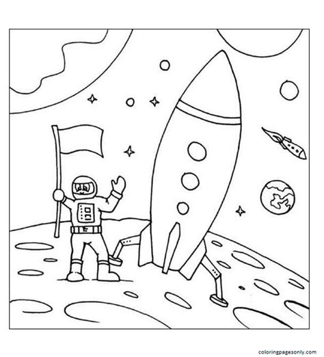 moon landing colouring pages printable space birthday activity