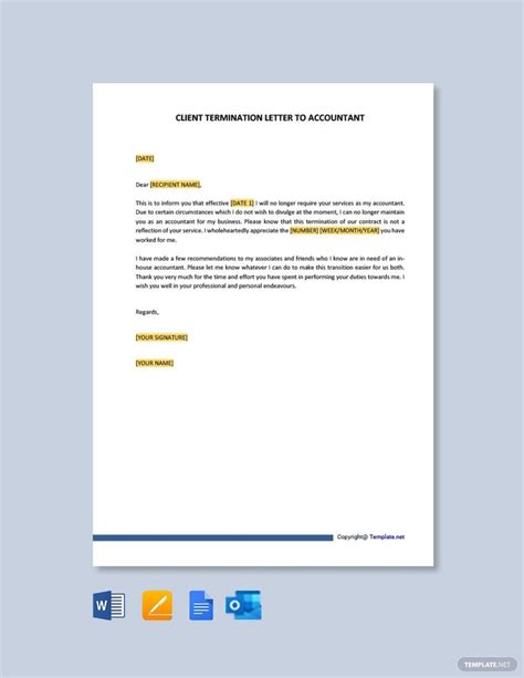 client termination letter  accountant template   word