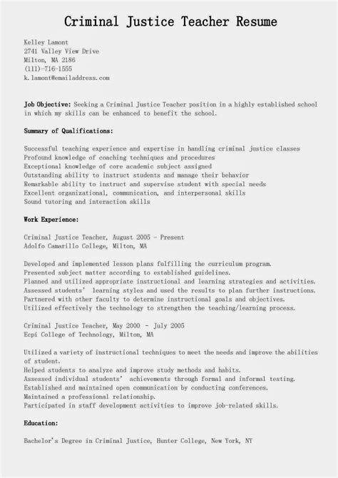 resume samples criminal justice teacher resume sample
