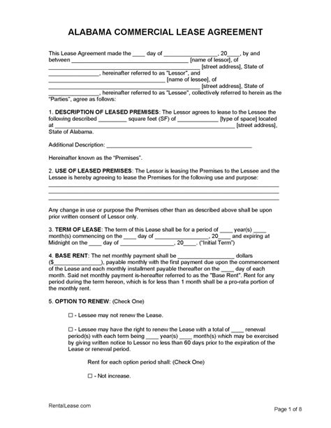 alabama rental lease agreement templates  word