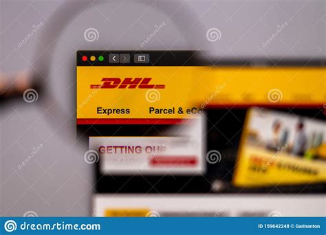 dhl company website homepage close   dhl logo editorial stock photo image  brand