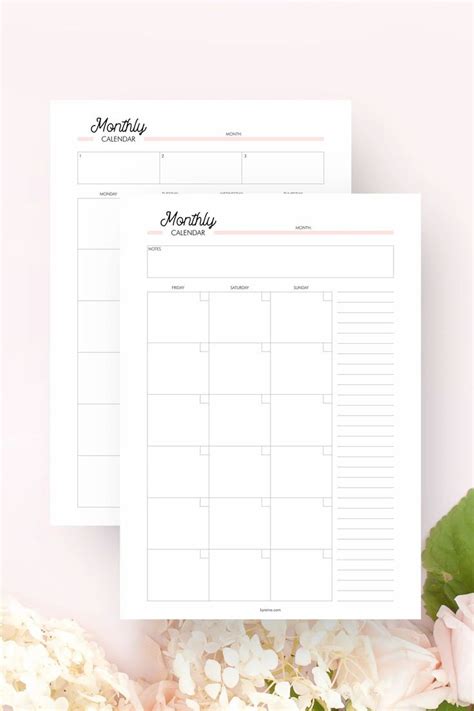 monthly calendar planner printables undated blank calendar