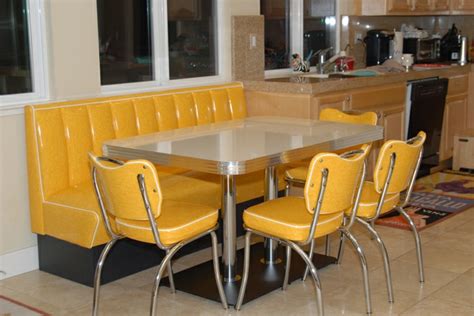 retro kitchen booth yellow cracked ice chairs table home seating