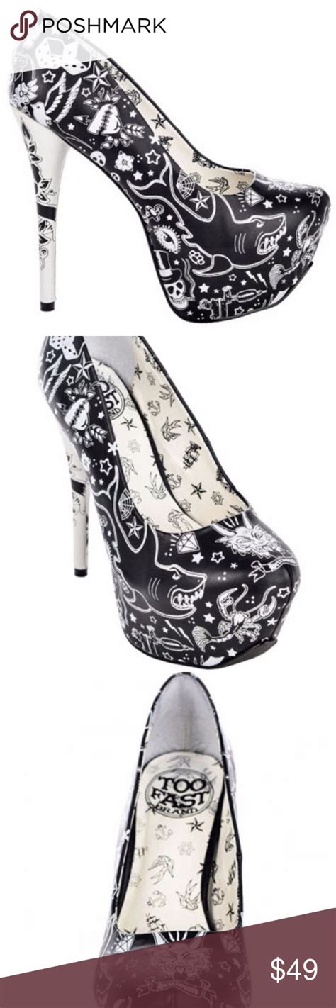 too fast platform glitter heels tattoo flash shark brand new with tags sold out in stores last