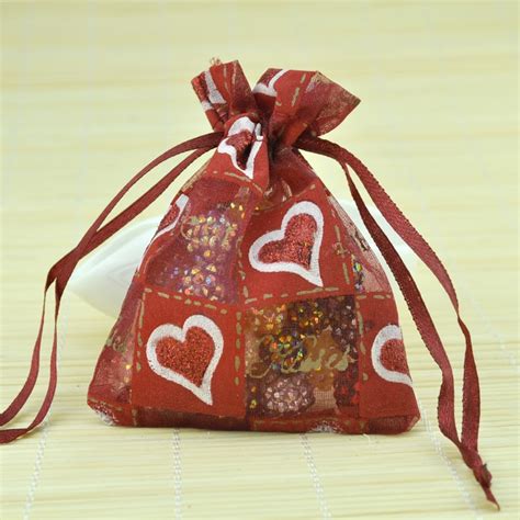 liefde hart rode organza gift bags koord huwelijkscadeau snoep zakjes
