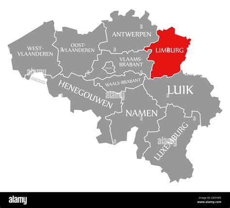 limburg red highlighted  map  belgium stock photo alamy