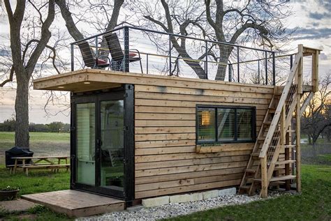 tiny shipping container home  rooftop deck