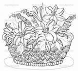 Basket Flowers Flower Drawing Vector Pencil Shading Lily Baskets Coloring Pages Drawings Contours Colouring Embroidery Color Bouquet Adults Clipart Illustration sketch template