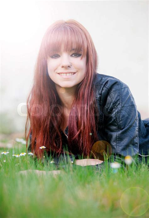 rebellious teenager girl with red hair stock image colourbox