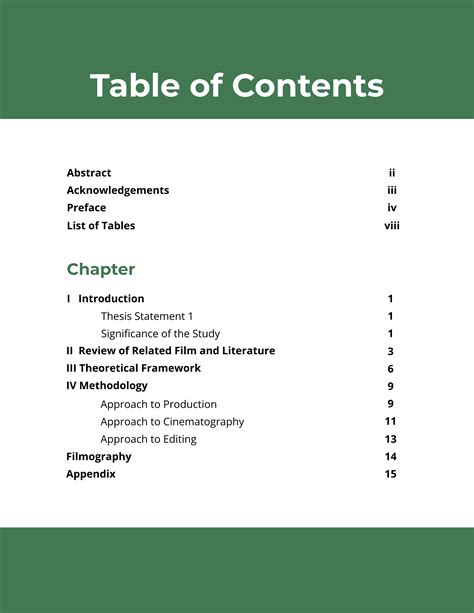 table  contents template google docs word apple pages