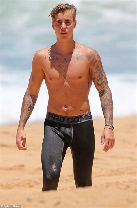 justin bieber shows off his package in skin tight swimming