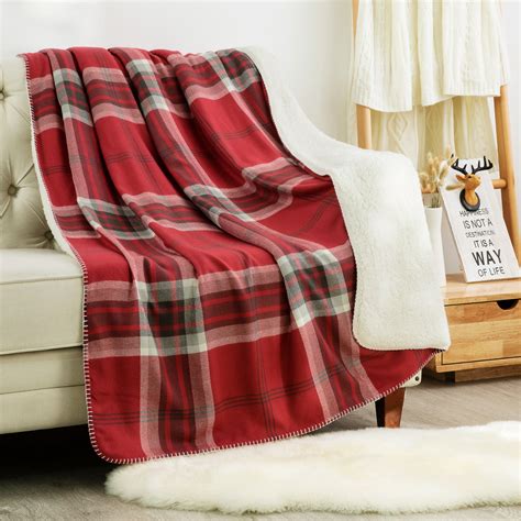 bedsure premium sherpa plaid throw blanket twin size reversible soft warm bedding blanket red