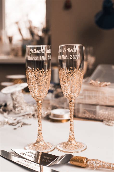 Personalized Wedding Glasses Toasting Flutes Gold Glasses