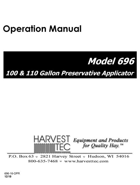 harvest tec  operation manual   manualslib