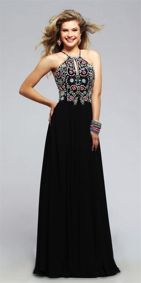Faviana S7720 High Neck Dress Colors Black Ivory Size