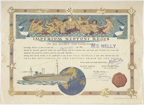 certificate crossing  equator ms nelly wittusen  crossing