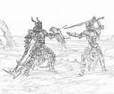 Skyrim Elder Scrolls Warriors Pages Coloring Sketch Dragon Printable Yumiko Fujiwara sketch template