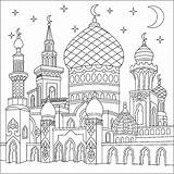 Islamic Mosque Colorare Moschee Ausmalbilder Erwachsene Crescent Orient Orientale Muslim 1001 Orientalische Turkish Coloriages Stadt Masjid Zentangle Noches Arabe Moons sketch template