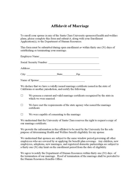 affidavit  marriage   templates   word excel