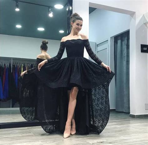 sexy long sleeves black hi low prom dresses homecoming