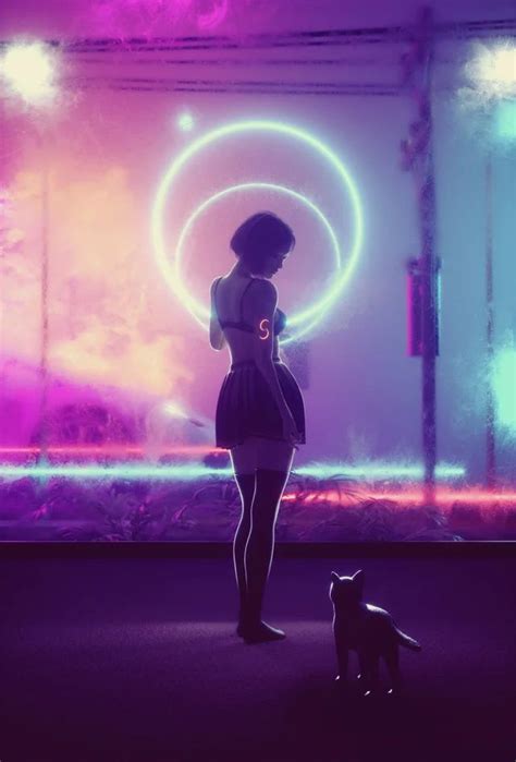 Girl And Cat By Panda Seven Cyberpunk Aesthetic Cyberpunk Girl