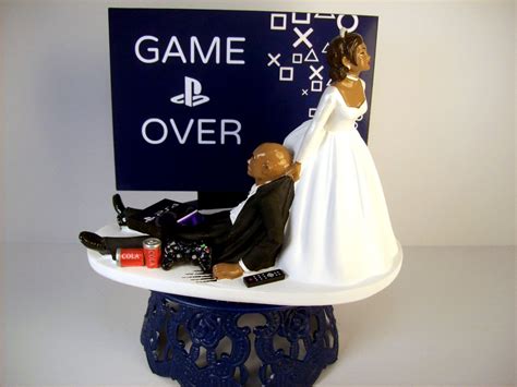 wedding cake topper bald african american black couple