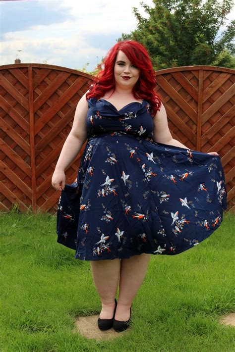 bbw couture plus size navy blue swallow floral 1950s