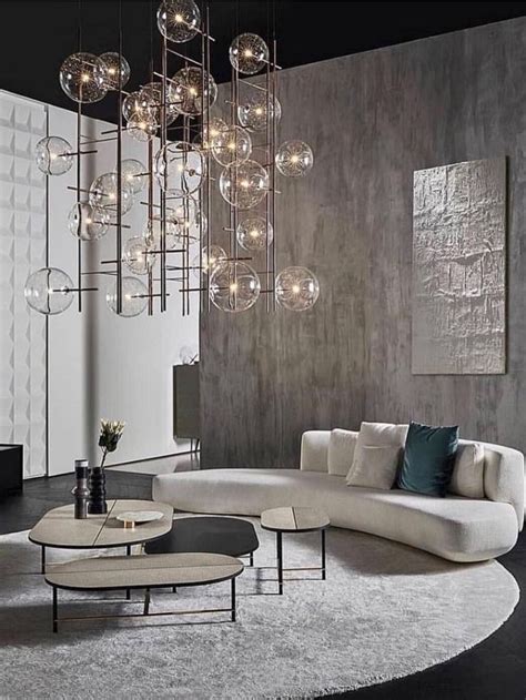 modern living room   artistic chandelier  brings life