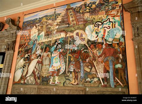 mural   national palace depicting life  ancient aztec
