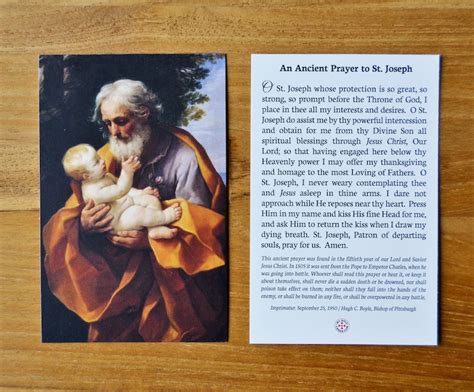 ancient prayer  st joseph holy card short catholic etsy